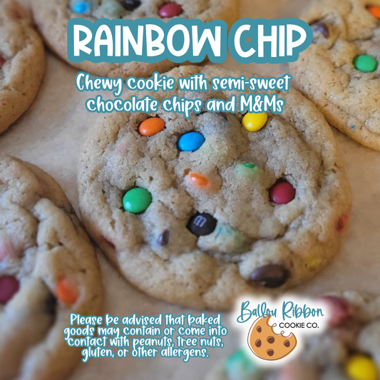 Classic chewy cookie with semi-sweet chocolate chips and M&Ms